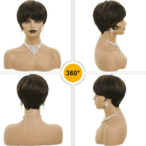 Pixie Cut Wig Short Wigs for Black Women Black Mixed With Grey Human Hair Wigs - Wigtrends