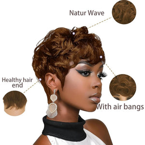 Pixie Cut Wig Short Wigs for Black Women Black Mixed With Grey Human Hair Wigs - Wigtrends