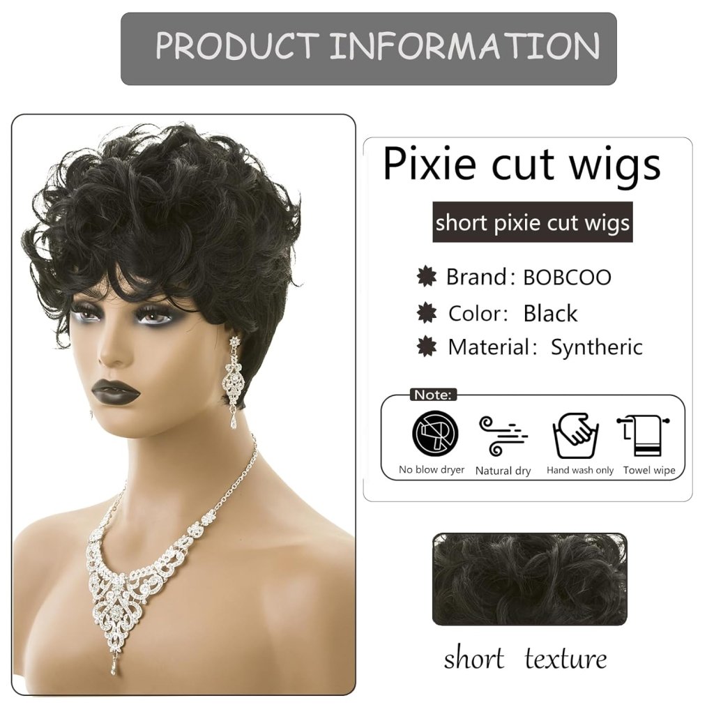 Pixie Cut Wig Short Wigs for Black Women Black Mixed With Grey Human Hair Wigs - Wigtrends