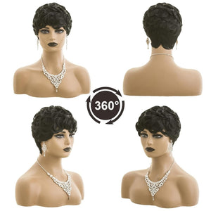 Pixie Cut Wig Short Wigs for Black Women Black Mixed With Grey Human Hair Wigs - Wigtrends