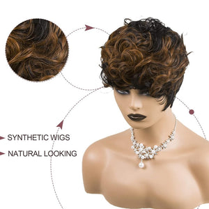 Pixie Cut Wig Short Wigs for Black Women Black Mixed With Grey Human Hair Wigs - Wigtrends