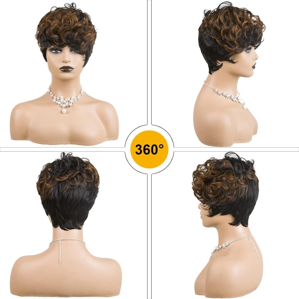 Pixie Cut Wig Short Wigs for Black Women Black Mixed With Grey Human Hair Wigs - Wigtrends