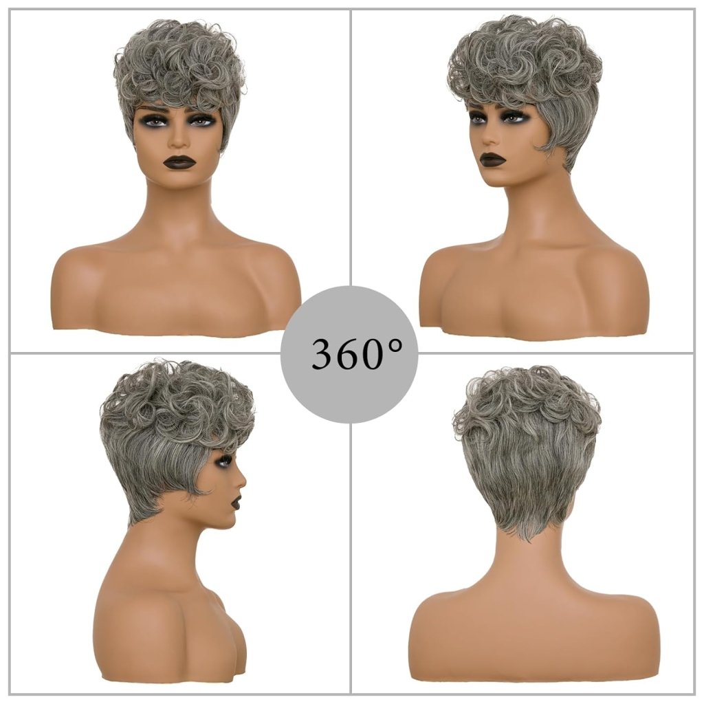 Pixie Cut Wig Short Wigs for Black Women Black Mixed With Grey Human Hair Wigs - Wigtrends