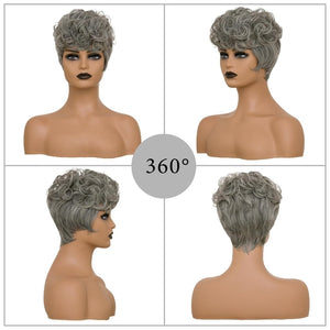 Pixie Cut Wig Short Wigs for Black Women Black Mixed With Grey Human Hair Wigs - Wigtrends