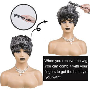 Pixie Cut Wig Short Wigs for Black Women Black Mixed With Grey Human Hair Wigs - Wigtrends