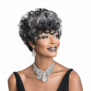 Pixie Cut Wig Short Wigs for Black Women Black Mixed With Grey Human Hair Wigs - Wigtrends