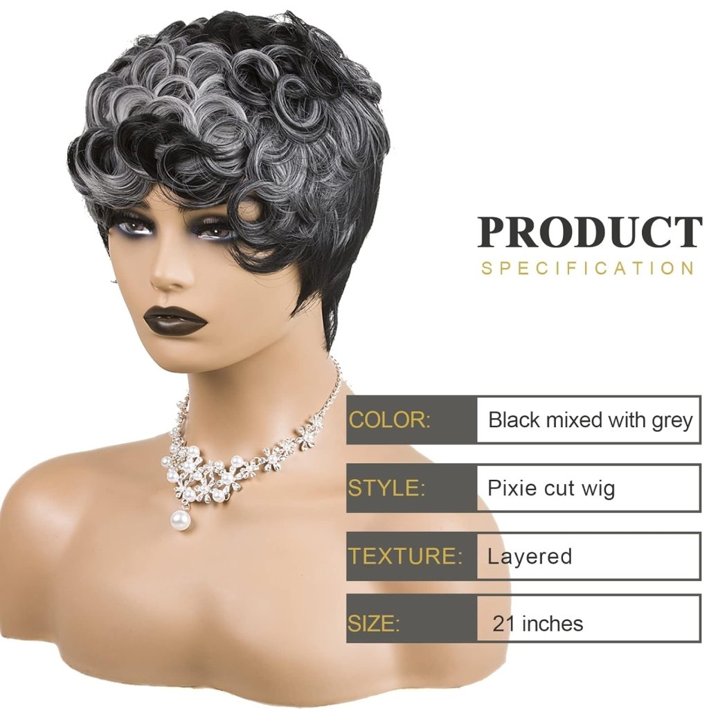 Pixie Cut Wig Short Wigs for Black Women Black Mixed With Grey Human Hair Wigs - Wigtrends