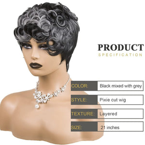 Pixie Cut Wig Short Wigs for Black Women Black Mixed With Grey Human Hair Wigs - Wigtrends