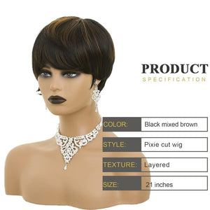 Pixie Cut Wig Short Wigs for Black Women Black Mixed With Grey Human Hair Wigs - Wigtrends