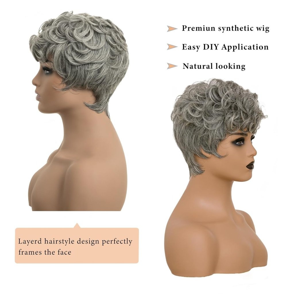 Pixie Cut Wig Short Wigs for Black Women Black Mixed With Grey Human Hair Wigs - Wigtrends