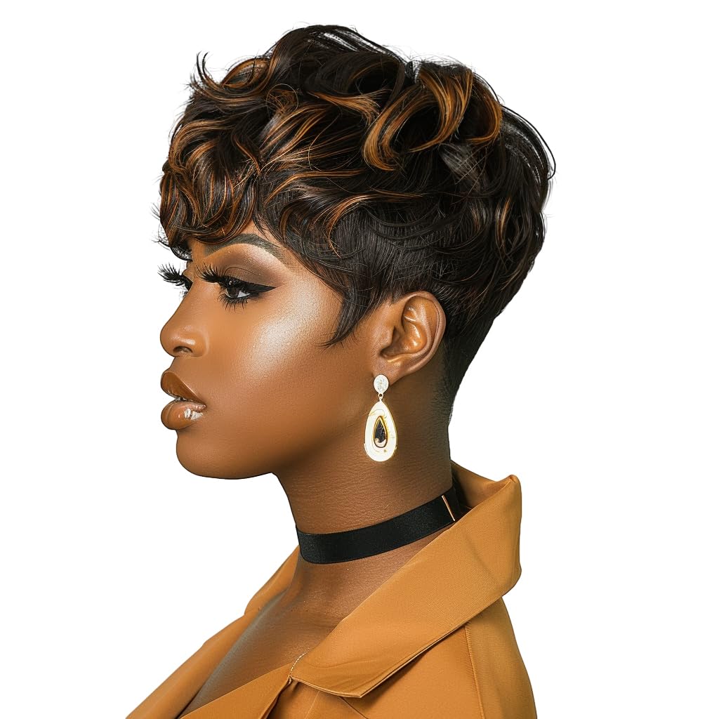 Pixie Cut Wig Short Wigs for Black Women Black Mixed With Grey Human Hair Wigs - Wigtrends