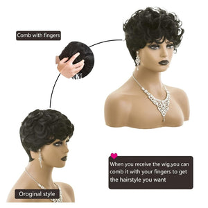 Pixie Cut Wig Short Wigs for Black Women Black Mixed With Grey Human Hair Wigs - Wigtrends