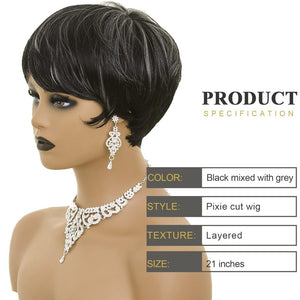 Pixie Cut Wig Short Wigs for Black Women Black Mixed With Grey Human Hair Wigs - Wigtrends