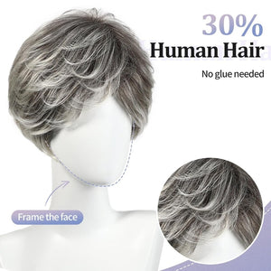 Pixie Cut Wig Short Wigs with Bangs Fiber & Remy Human Hair Wig - Wigtrends