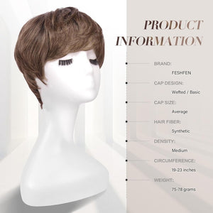 Pixie Cut Wigs Synthetic Short Brown Blonde Bangs Glueless Layered Wavy Wigs - Wigtrends