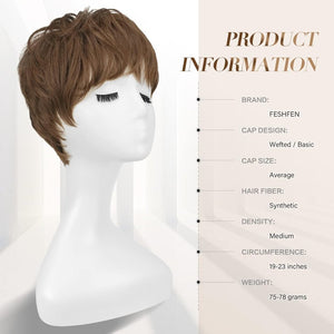 Pixie Cut Wigs Synthetic Short Brown Blonde Bangs Glueless Layered Wavy Wigs - Wigtrends