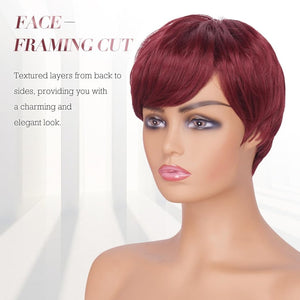 Pixie Cut Wigs Synthetic Short Brown Blonde Bangs Glueless Layered Wavy Wigs - Wigtrends