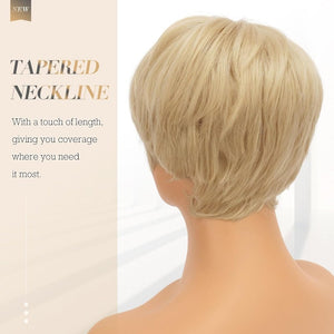 Pixie Cut Wigs Synthetic Short Brown Blonde Bangs Glueless Layered Wavy Wigs - Wigtrends