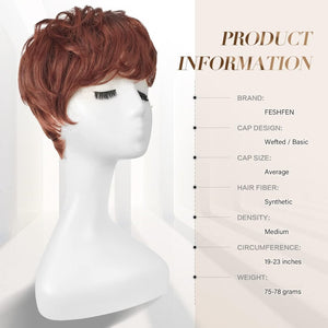 Pixie Cut Wigs Synthetic Short Brown Blonde Bangs Glueless Layered Wavy Wigs - Wigtrends