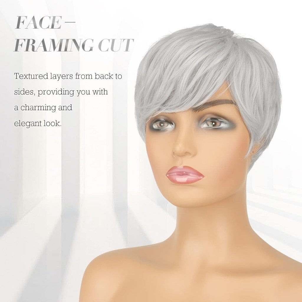 Pixie Cut Wigs Synthetic Short Brown Blonde Bangs Glueless Layered Wavy Wigs - Wigtrends