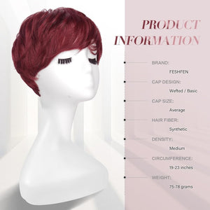 Pixie Cut Wigs Synthetic Short Brown Blonde Bangs Glueless Layered Wavy Wigs - Wigtrends