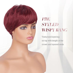 Pixie Cut Wigs Synthetic Short Brown Blonde Bangs Glueless Layered Wavy Wigs - Wigtrends