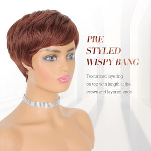 Pixie Cut Wigs Synthetic Short Brown Blonde Bangs Glueless Layered Wavy Wigs - Wigtrends