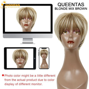 Pixie Layered Short Blonde Wigs for White Women Black Women Human hair - Wigtrends