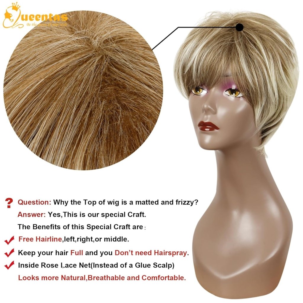 Pixie Layered Short Blonde Wigs for White Women Black Women Human hair - Wigtrends