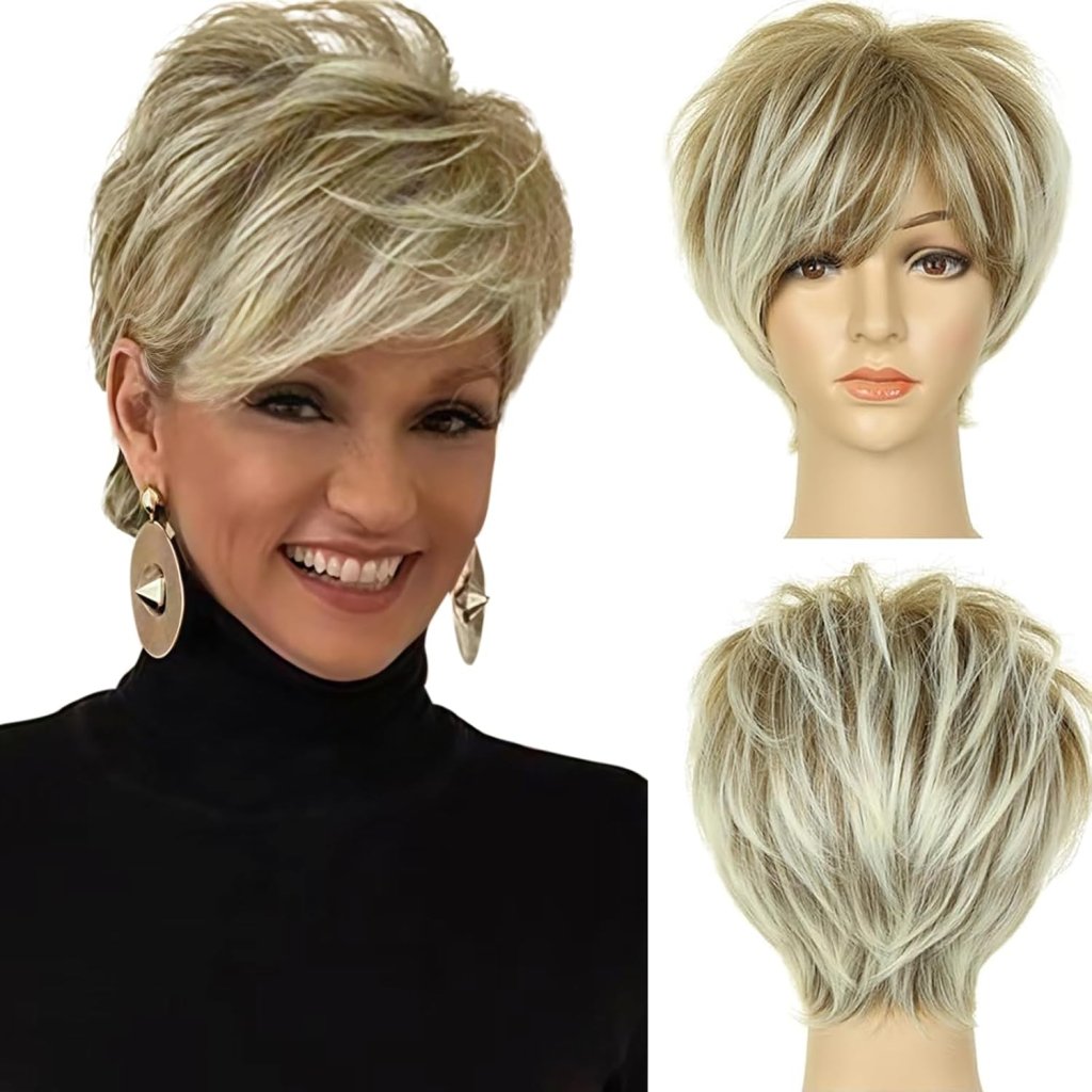 Pixie Layered Short Blonde Wigs for White Women Black Women Human hair - Wigtrends