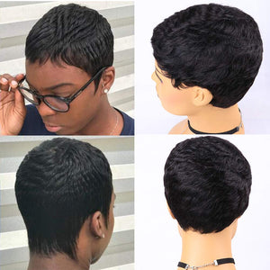 Pixie Wigs Short Black Wavy Layered Short Human Hair Wigs for Black Women - Wigtrends