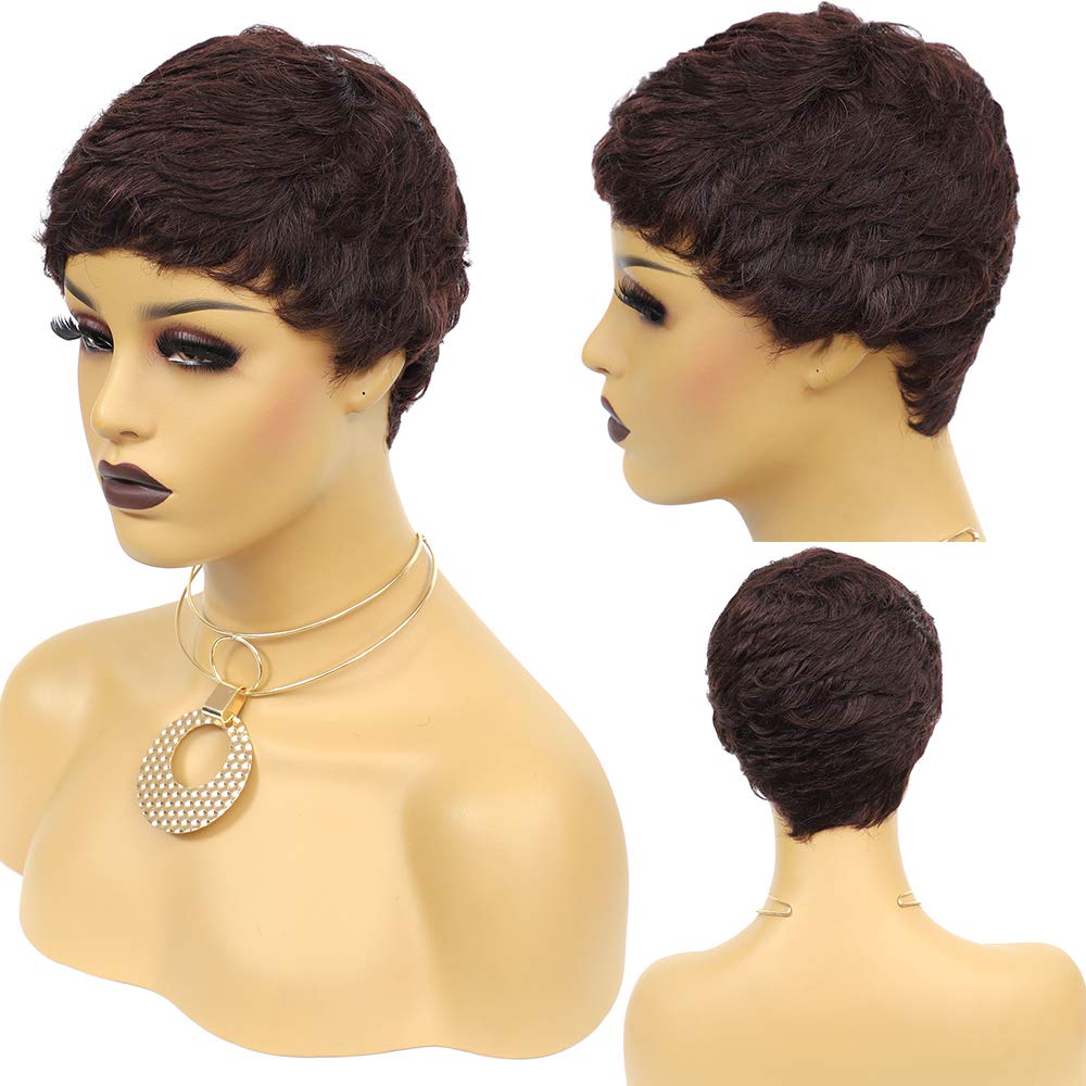 Pixie Wigs Short Black Wavy Layered Short Human Hair Wigs for Black Women - Wigtrends