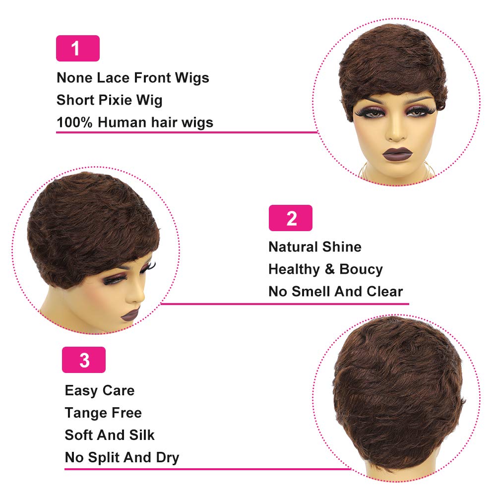 Pixie Wigs Short Black Wavy Layered Short Human Hair Wigs for Black Women - Wigtrends