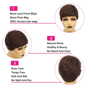 Pixie Wigs Short Black Wavy Layered Short Human Hair Wigs for Black Women - Wigtrends