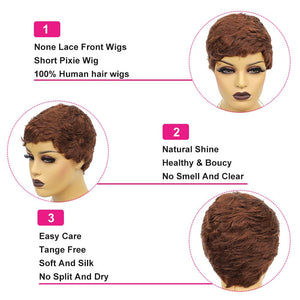 Pixie Wigs Short Black Wavy Layered Short Human Hair Wigs for Black Women - Wigtrends