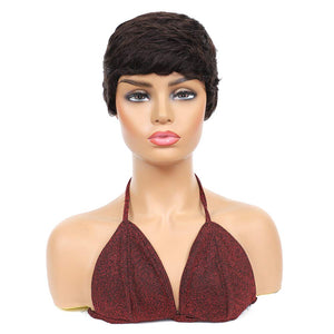 Pixie Wigs Short Black Wavy Layered Short Human Hair Wigs for Black Women - Wigtrends