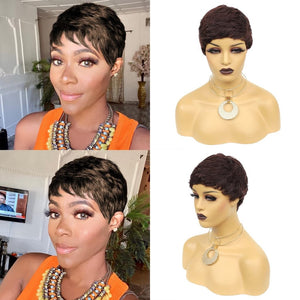 Pixie Wigs Short Black Wavy Layered Short Human Hair Wigs for Black Women - Wigtrends