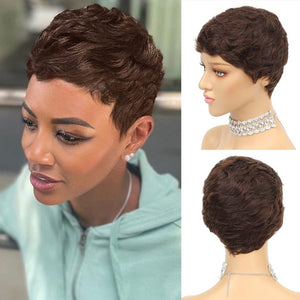 Pixie Wigs Short Black Wavy Layered Short Human Hair Wigs for Black Women - Wigtrends