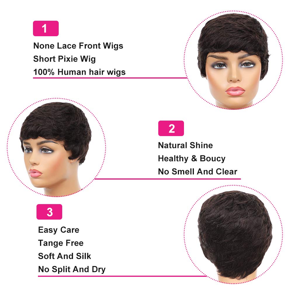 Pixie Wigs Short Black Wavy Layered Short Human Hair Wigs for Black Women - Wigtrends