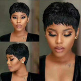 Pixie Wigs Short Black Wavy Layered Short Human Hair Wigs for Black Women - Wigtrends