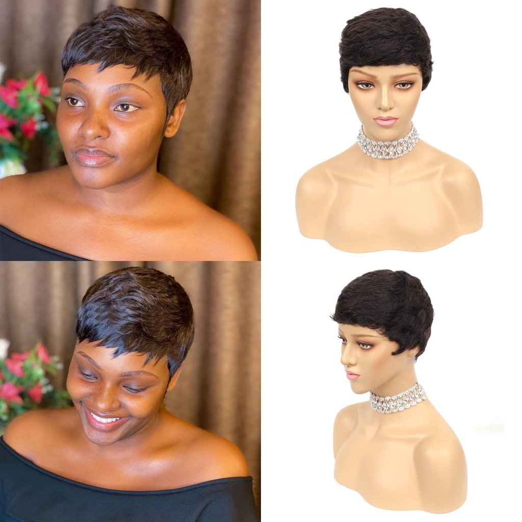 Pixie Wigs Short Black Wavy Layered Short Human Hair Wigs for Black Women - Wigtrends