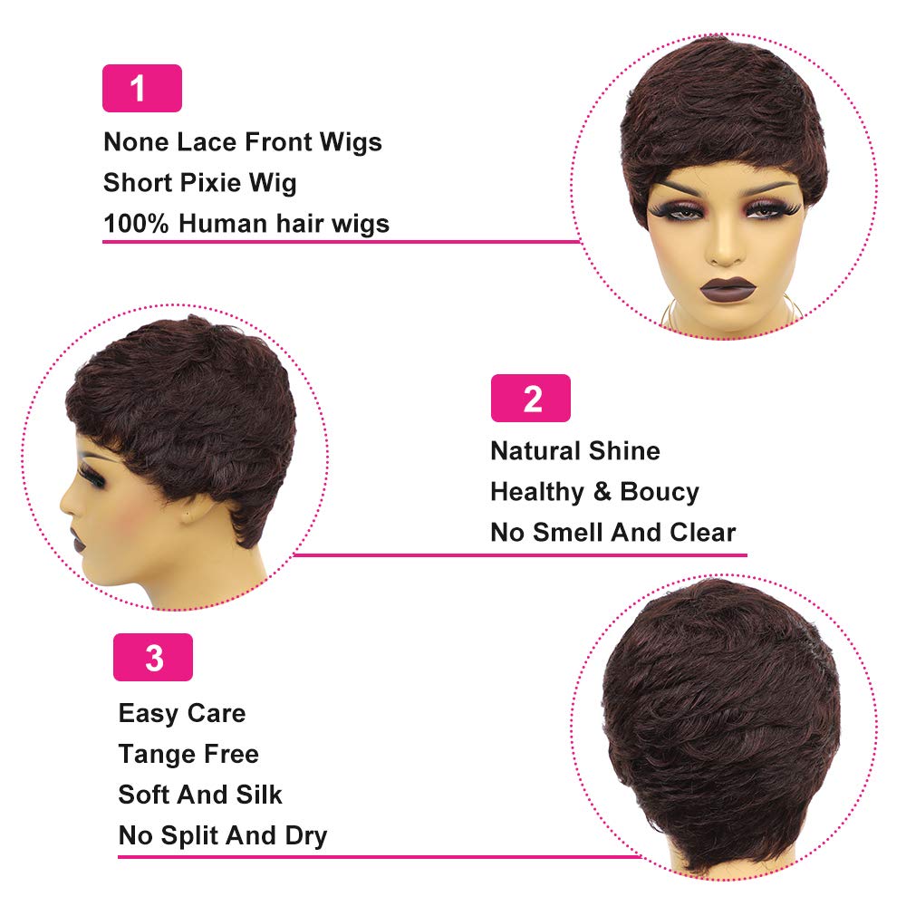 Pixie Wigs Short Black Wavy Layered Short Human Hair Wigs for Black Women - Wigtrends