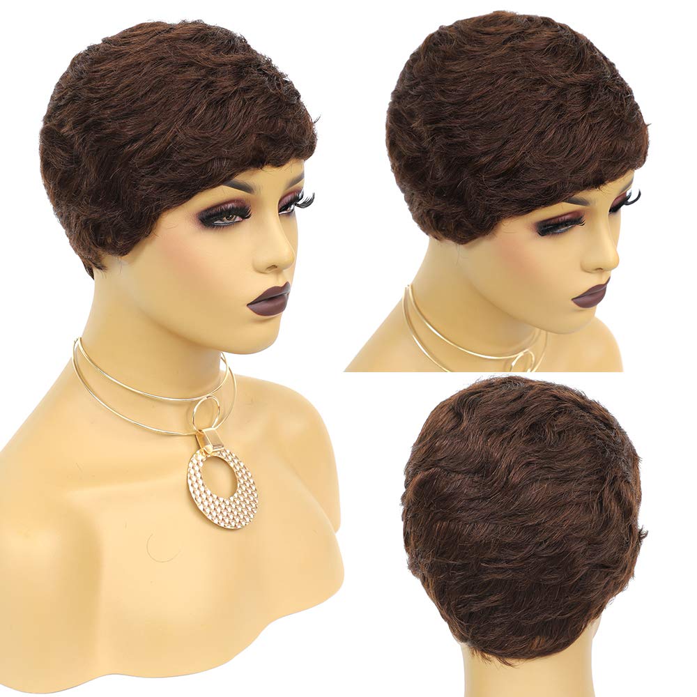 Pixie Wigs Short Black Wavy Layered Short Human Hair Wigs for Black Women - Wigtrends