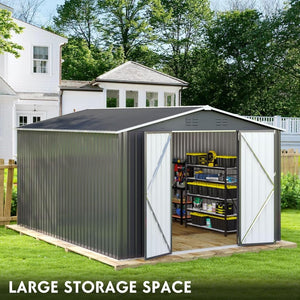 Polar Aurora 8 x 12 FT Outdoor Storage Shed, Metal Garden Shed with Updated Frame Structure, Tool Sheds for Backyard Garden Patio Lawn Black - Wigtrends