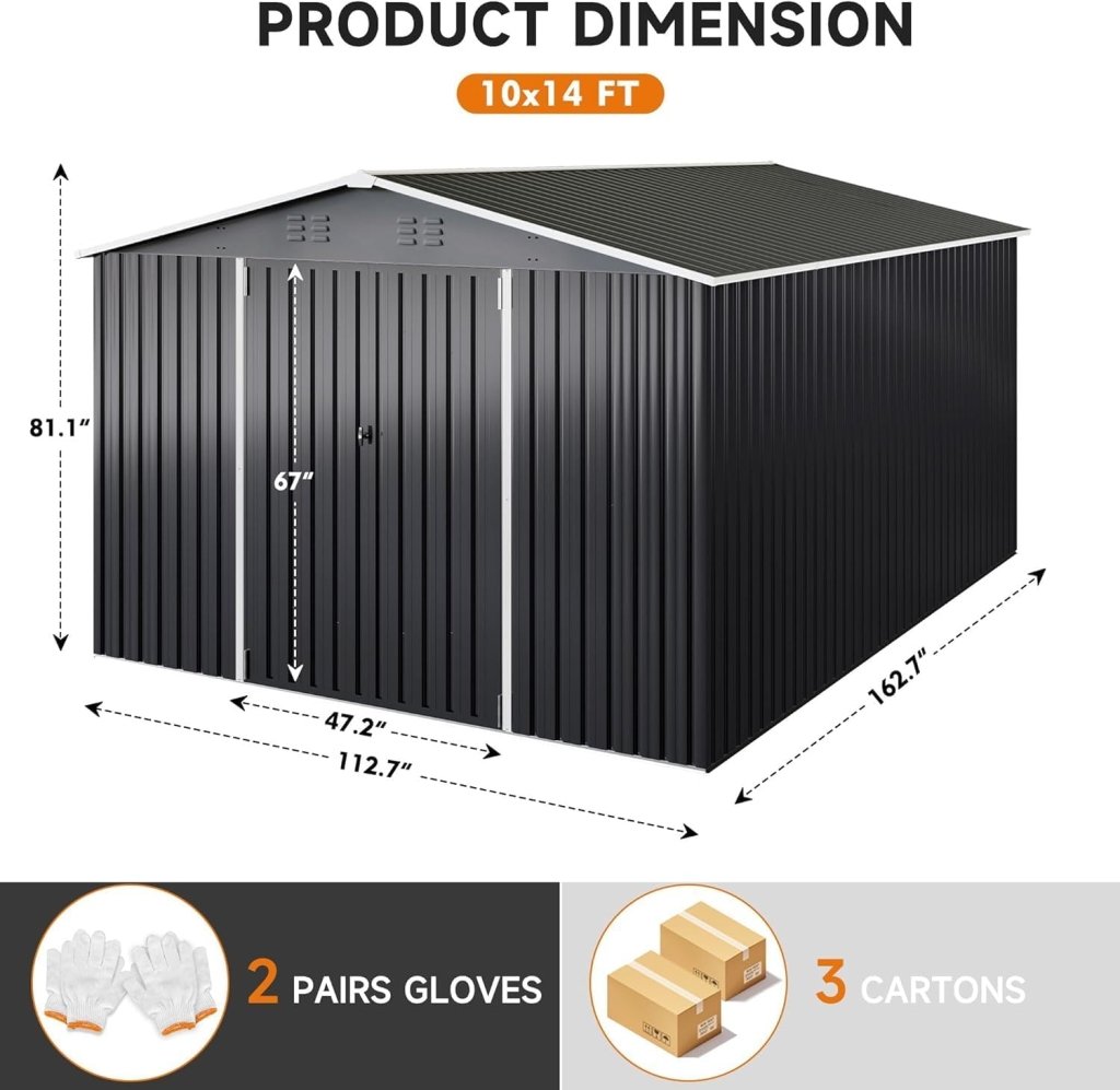 Polar Aurora 8 x 12 FT Outdoor Storage Shed, Metal Garden Shed with Updated Frame Structure, Tool Sheds for Backyard Garden Patio Lawn Black - Wigtrends