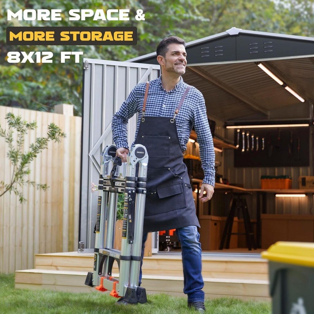 Polar Aurora 8 x 12 FT Outdoor Storage Shed, Metal Garden Shed with Updated Frame Structure, Tool Sheds for Backyard Garden Patio Lawn Black - Wigtrends