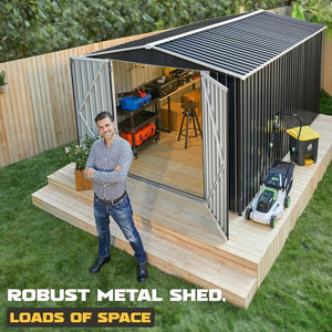 Polar Aurora 8 x 12 FT Outdoor Storage Shed, Metal Garden Shed with Updated Frame Structure, Tool Sheds for Backyard Garden Patio Lawn Black - Wigtrends