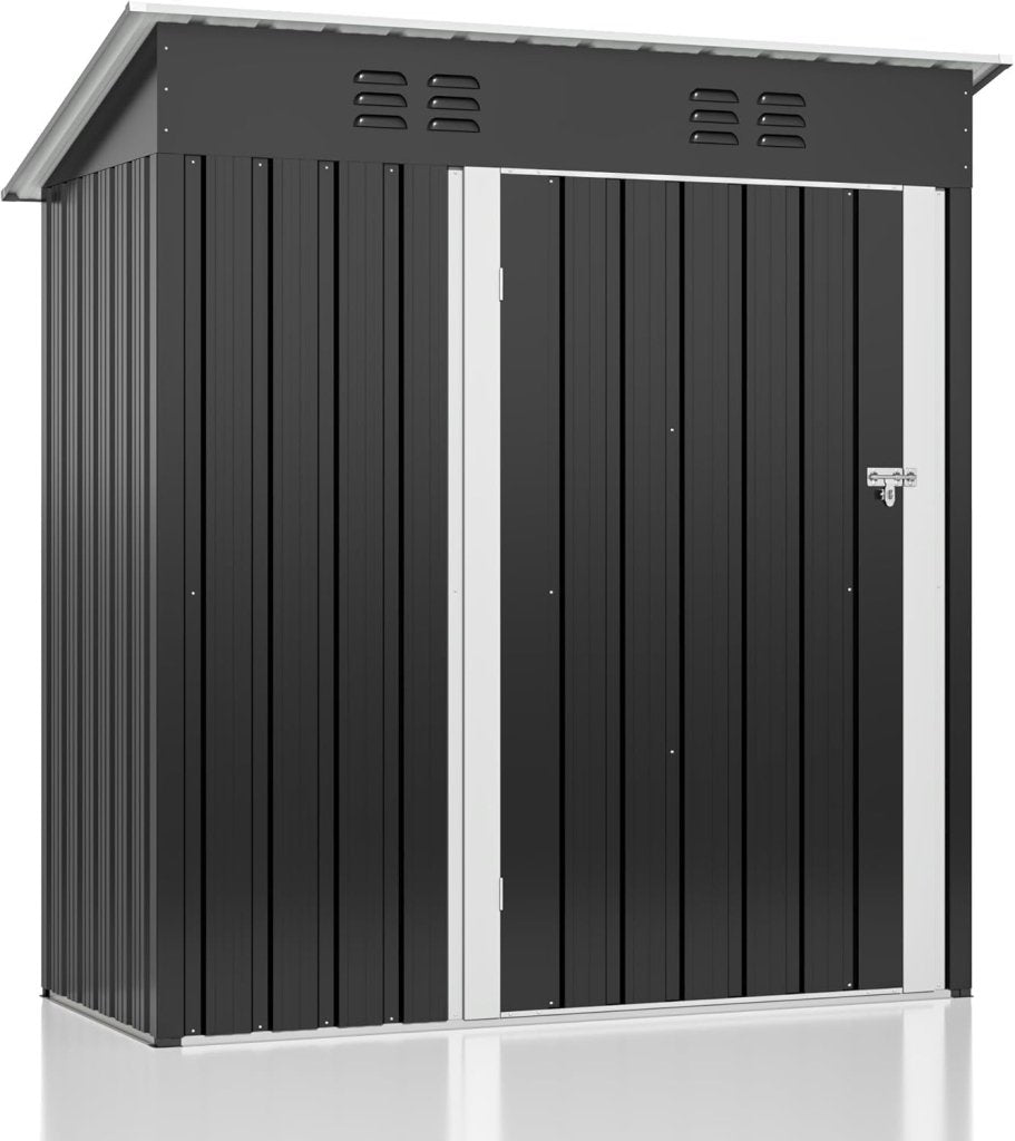 Polar Aurora 8 x 12 FT Outdoor Storage Shed, Metal Garden Shed with Updated Frame Structure, Tool Sheds for Backyard Garden Patio Lawn Black - Wigtrends