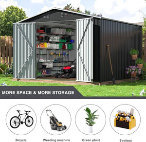 Polar Aurora 8 x 12 FT Outdoor Storage Shed, Metal Garden Shed with Updated Frame Structure, Tool Sheds for Backyard Garden Patio Lawn Black - Wigtrends