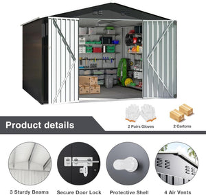 Polar Aurora 8 x 12 FT Outdoor Storage Shed, Metal Garden Shed with Updated Frame Structure, Tool Sheds for Backyard Garden Patio Lawn Black - Wigtrends
